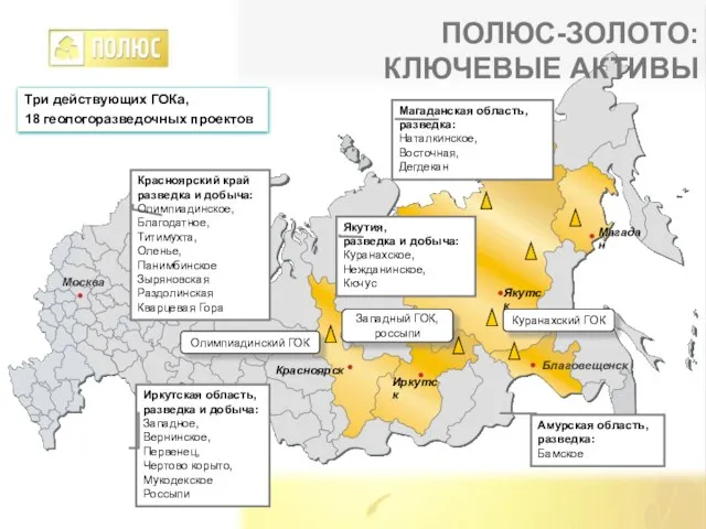 Красноярский край разведка и добыча: Олимпиадинское, Благодатное, Титимухта, Оленье, Панимбинское Зыряновская Раздолинская