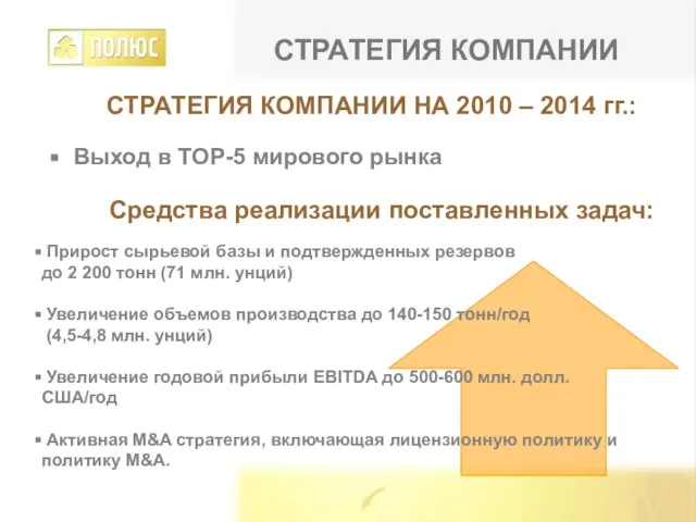 СТРАТЕГИЯ КОМПАНИИ НА 2010 – 2014 гг.: Выход в ТОР-5 мирового рынка