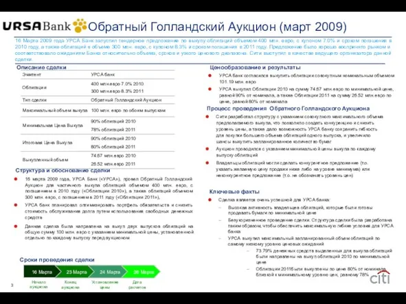 Структура и обоснование сделки 16 марта 2009 года, УРСА Банк («УРСА»), провел