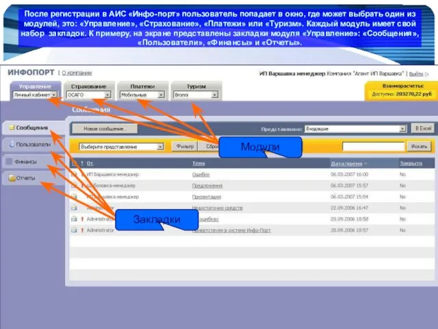 www.Infoport.ru После регистрации в АИС «Инфо-порт» пользователь попадает в окно, где может