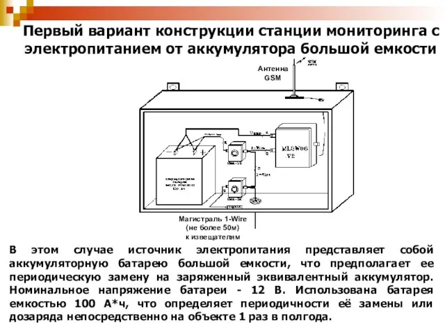 В этом случае источник электропитания представляет собой аккумуляторную батарею большой емкости, что