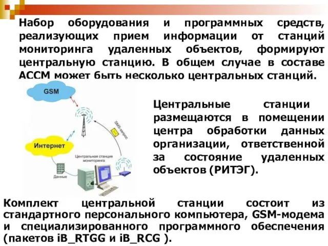 Набор оборудования и программных средств, реализующих прием информации от станций мониторинга удаленных