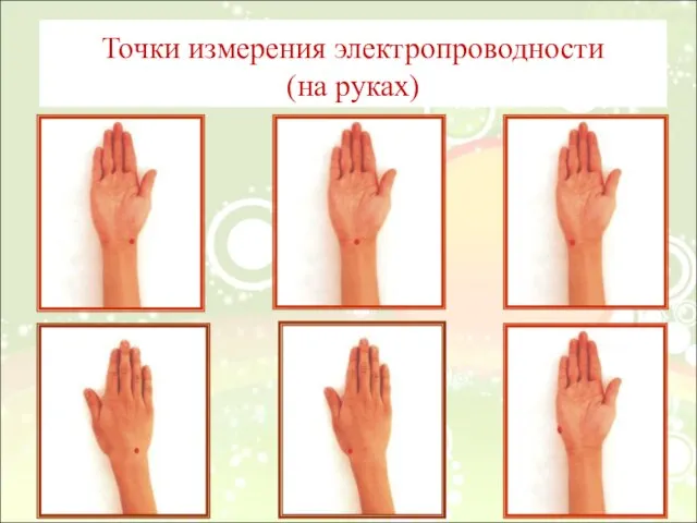 Точки измерения электропроводности (на руках)