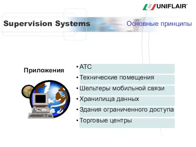 АТС Технические помещения Шельтеры мобильной связи Хранилища данных Здания ограниченного доступа Торговые центры Приложения Основные принципы