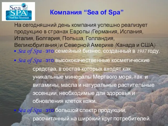 Компания “Sea of Spa” Компания “Sea of Spa” На сегодняшний день компания