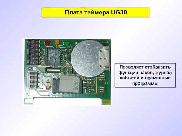 Плата таймера UG30 Позволяет отобразить функции часов, журнал событий и временные программы