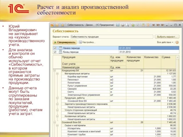 Расчет и анализ производственной себестоимости Юрий Владимирович не заглядывает на «кухню» производственного