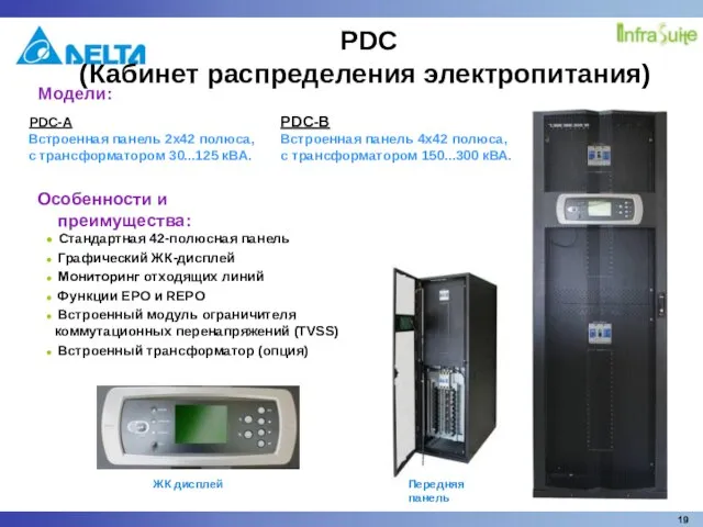 PDC-A Встроенная панель 2х42 полюса, с трансформатором 30...125 кВА. Стандартная 42-полюсная панель