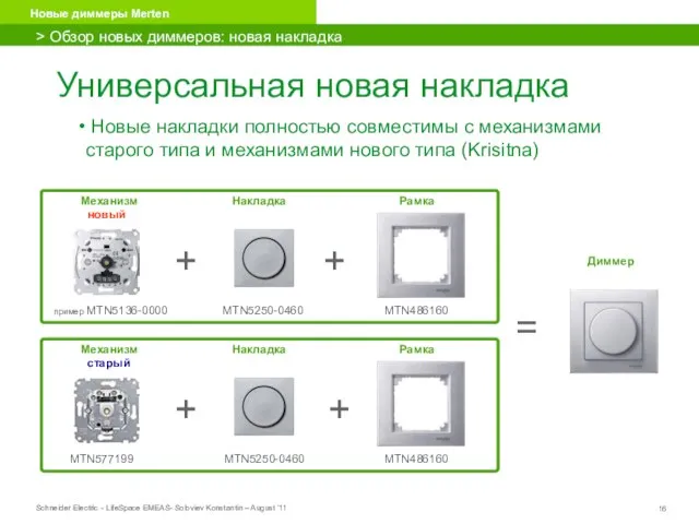 > Обзор новых диммеров: новая накладка + + = пример MTN5136-0000 MTN5250-0460