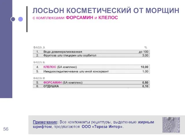 ЛОСЬОН КОСМЕТИЧЕСКИЙ ОТ МОРЩИН с комплексами ФОРСАМИН и КЛЕЛОС