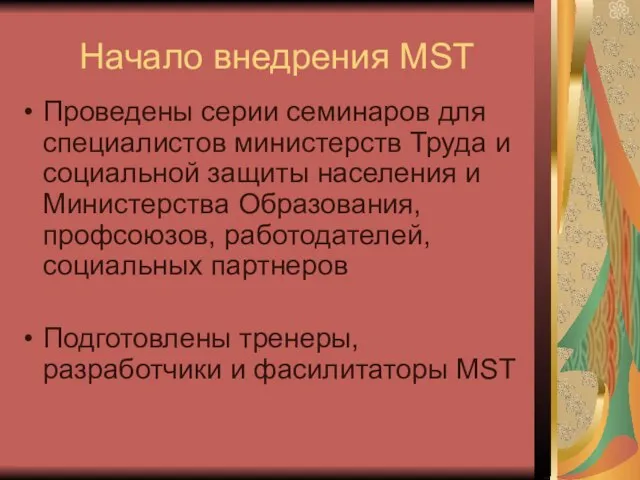 Начало внедрения MST Проведены серии семинаров для специалистов министерств Труда и социальной