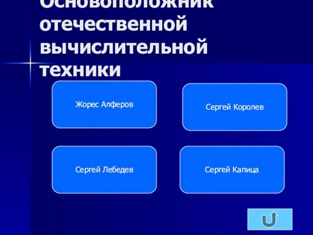 Основоположник отечественной вычислительной техники Сергей Капица Сергей Лебедев Сергей Королев Жорес Алферов