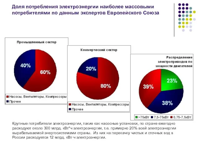 Доля потребления электроэнергии наиболее массовыми потребителями по данным экспертов Европейского Союза Крупные