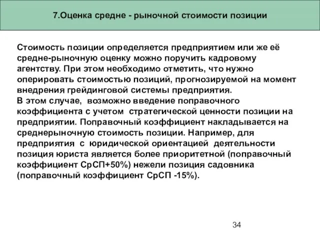 7.Оценка средне - рыночной стоимости позиции Стоимость позиции определяется предприятием или же