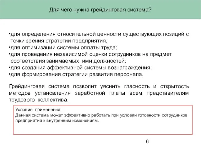 Для чего нужна грейдинговая система? для определения относительной ценности существующих позиций с