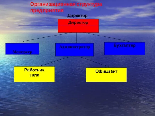 Директор Директор Бухгалтер Менеджер Работник зала Официант Организационная структура предприятия