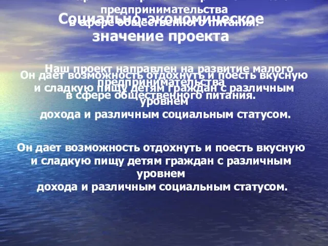 Социально-экономическое значение проекта Наш проект направлен на развитие малого предпринимательства в сфере