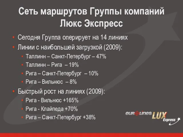 Сеть маршрутов Группы компаний Люкс Экспресс Сегодня Группа оперирует на 14 линиях