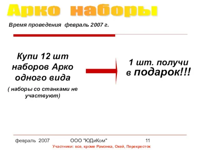 февраль 2007 ООО "ЮДиКом" Арко наборы Время проведения февраль 2007 г. Купи