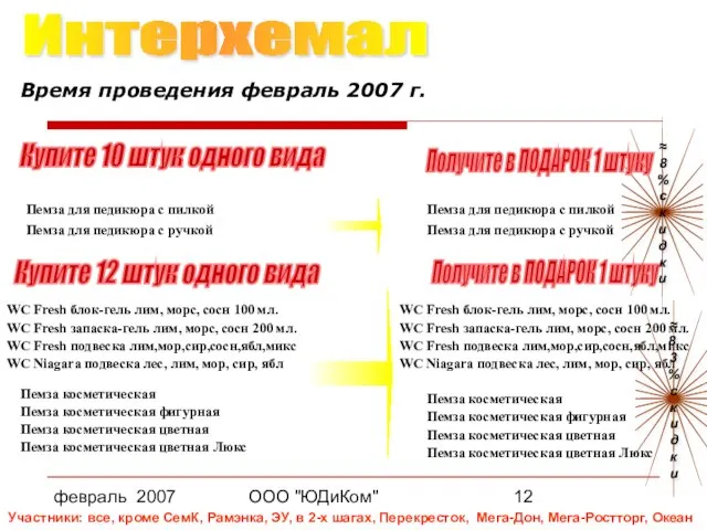 февраль 2007 ООО "ЮДиКом" Получите в ПОДАРОК 1 штуку Купите 12 штук