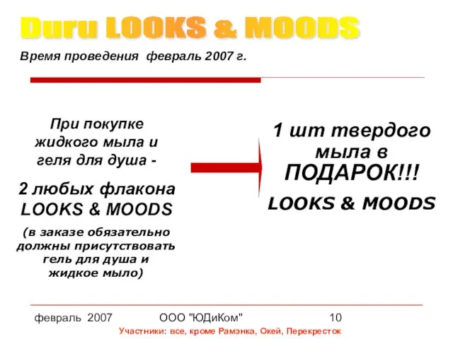 февраль 2007 ООО "ЮДиКом" Duru LOOKS & MOODS Время проведения февраль 2007