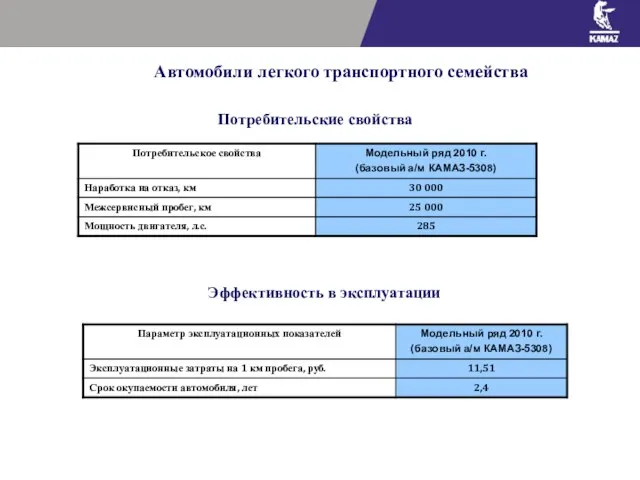 Потребительские свойства Эффективность в эксплуатации Автомобили легкого транспортного семейства