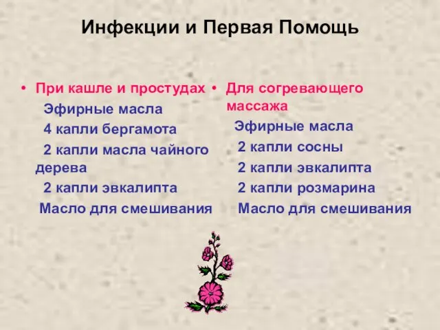 Инфекции и Первая Помощь При кашле и простудах Эфирные масла 4 капли