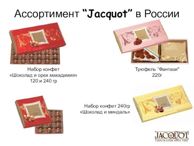 Ассортимент “Jacquot” в России Трюфель “Фантази" 220г Набор конфет «Шоколад и орех
