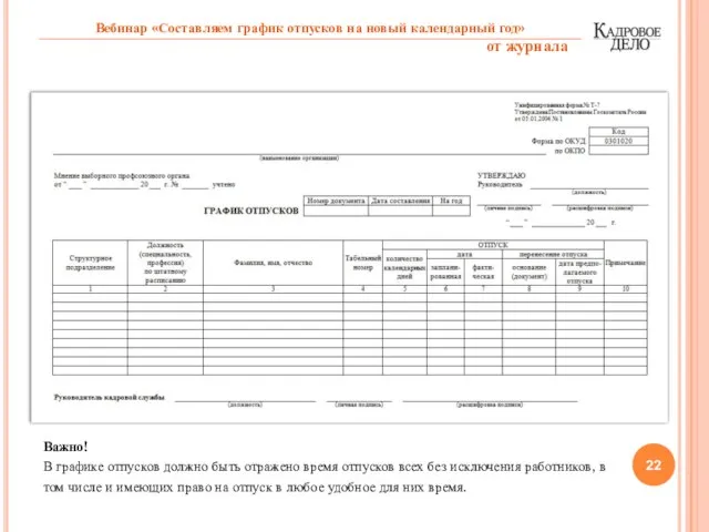 Важно! В графике отпусков должно быть отражено время отпусков всех без исключения