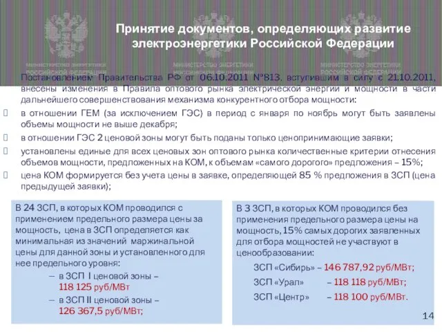 Принятие документов, определяющих развитие электроэнергетики Российской Федерации В 24 ЗСП, в которых