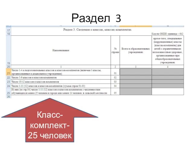 Раздел 3 Класс-комплект- 25 человек