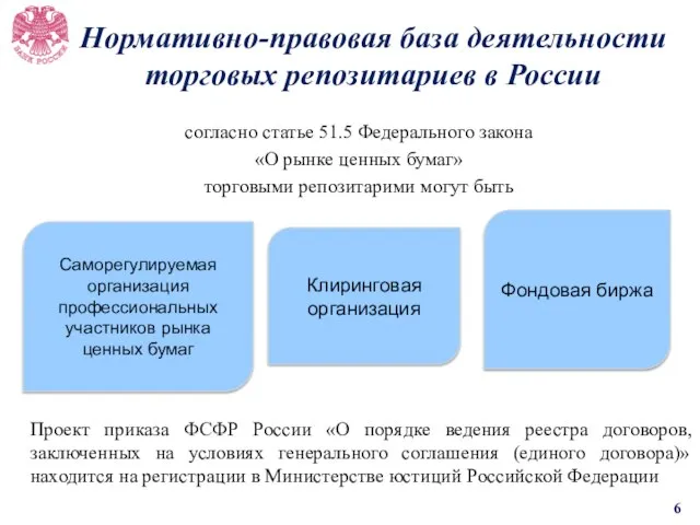 Нормативно-правовая база деятельности торговых репозитариев в России согласно статье 51.5 Федерального закона