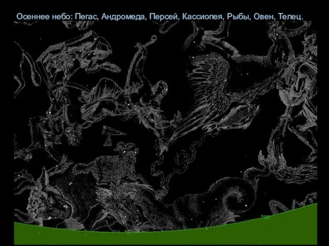 Осеннее небо: Пегас, Андромеда, Персей, Кассиопея, Рыбы, Овен, Телец.