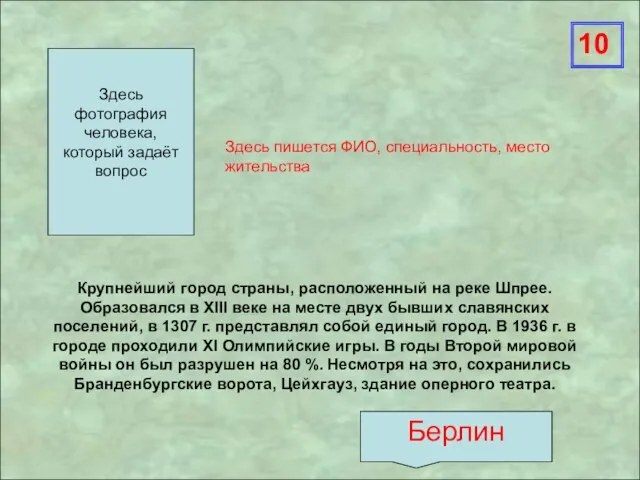 Здесь пишется ФИО, специальность, место жительства 10 Здесь фотография человека, который задаёт