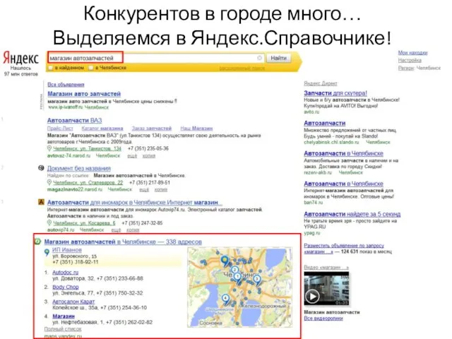 Конкурентов в городе много… Выделяемся в Яндекс.Справочнике!