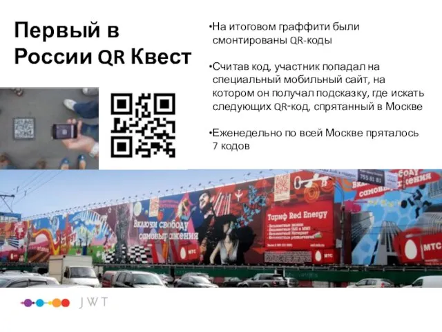 На итоговом граффити были смонтированы QR-коды Считав код, участник попадал на специальный