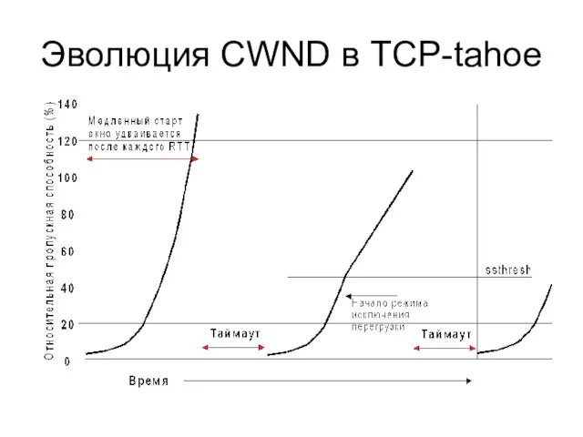 Эволюция CWND в TCP-tahoe