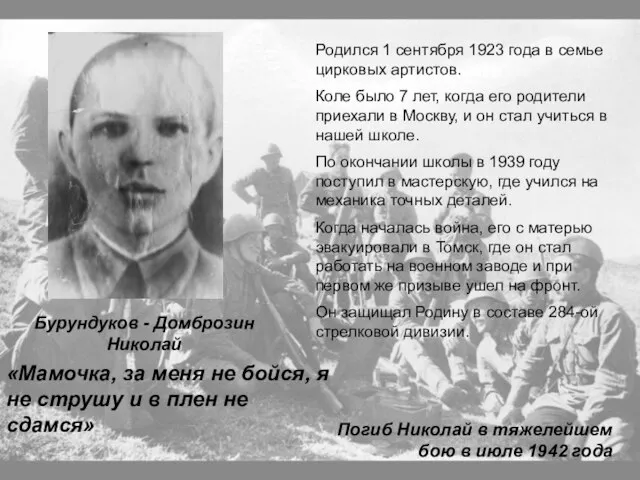 Родился 1 сентября 1923 года в семье цирковых артистов. Коле было 7