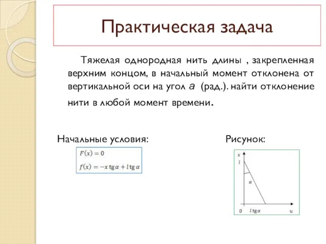 Практическая задача Тяжелая однородная нить длины , закрепленная верхним концом, в начальный