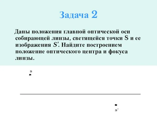 Задача 2 Даны положения главной оптической оси собирающей линзы, светящейся точки S