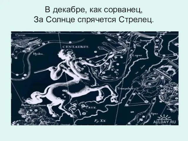 В декабре, как сорванец, За Солнце спрячется Стрелец.