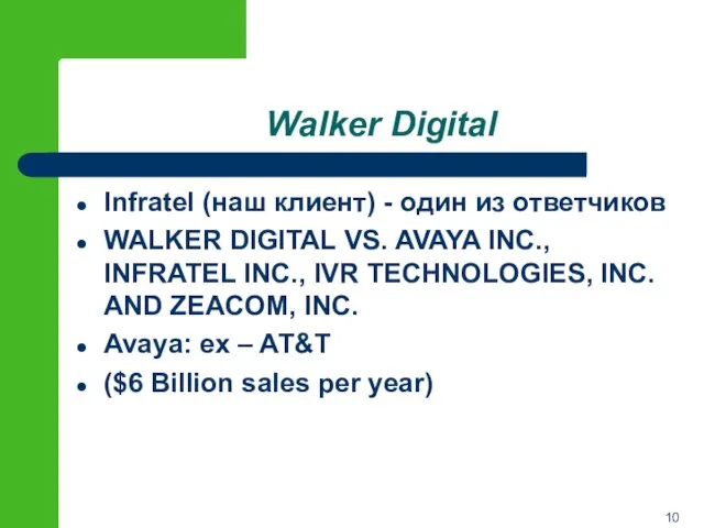 Walker Digital Infratel (наш клиент) - один из ответчиков WALKER DIGITAL VS.