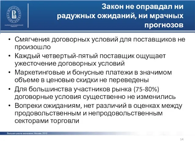 Закон не оправдал ни радужных ожиданий, ни мрачных прогнозов Смягчения договорных условий