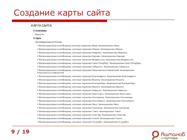 Создание карты сайта 9 / 19