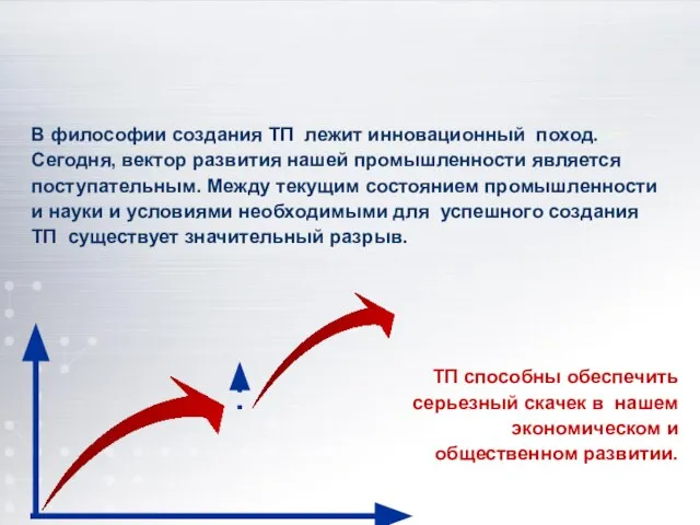 В философии создания ТП лежит инновационный поход. Сегодня, вектор развития нашей промышленности