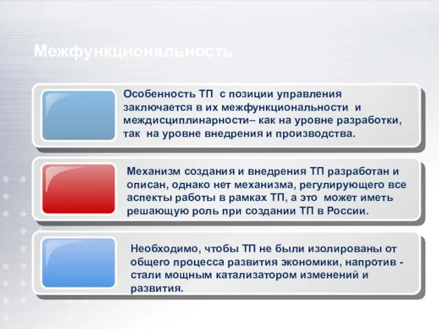 Особенность ТП с позиции управления заключается в их межфункциональности и междисциплинарности– как