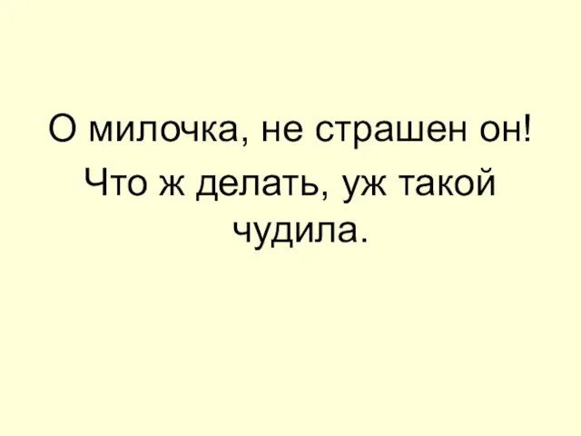 О милочка, не страшен он! Что ж делать, уж такой чудила.