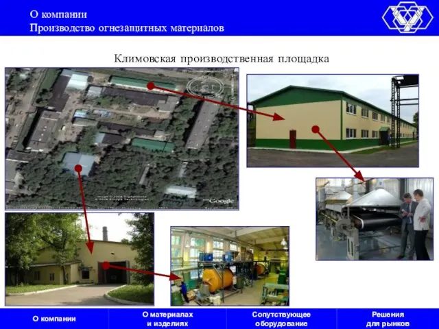 О компании Производство огнезащитных материалов Климовская производственная площадка О компании О материалах