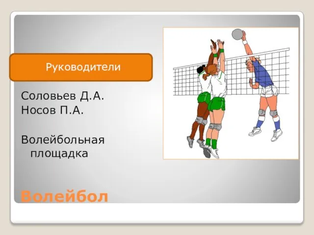 Волейбол Соловьев Д.А. Носов П.А. Волейбольная площадка Руководители