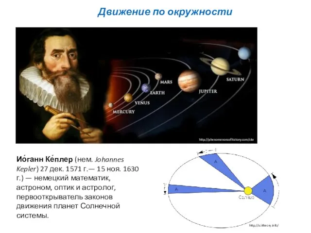 Движение по окружности Ио́ганн Ке́плер (нем. Johannes Kepler) 27 дек. 1571 г.—